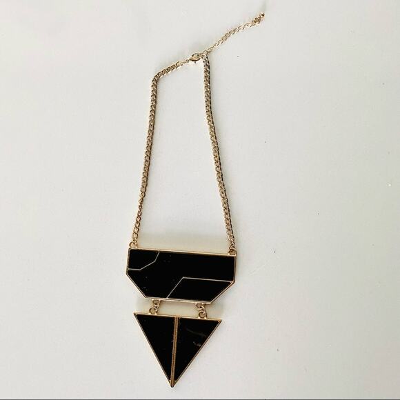 NORDSTROM REVOLVE Black Gold Geometric Triangle Pendant Statement Necklace - Picture 7 of 7